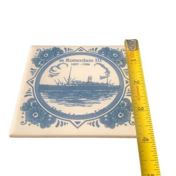 Vintage Holland America Line Delft SS Rotterdam III 97-1906 Ceramic Tile Coaster - Picture 8 of 8